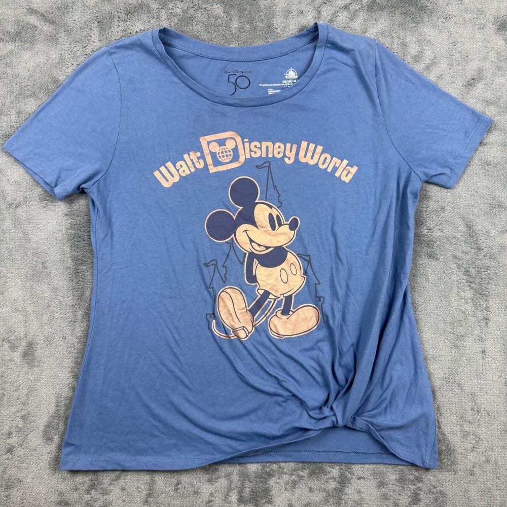 Disney World 50th Anniversary Mickey Mouse Blue Rose Gold Knot T-Shirt Medium